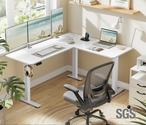 Rootz L-Shaped Desk - Office Desk - Workstation - Charging Station - 140 x 160 x (72–120) cm