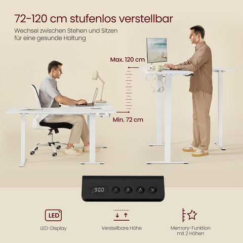 Rootz L-Shaped Desk - Office Desk - Workstation - Charging Station - 140 x 160 x (72–120) cm