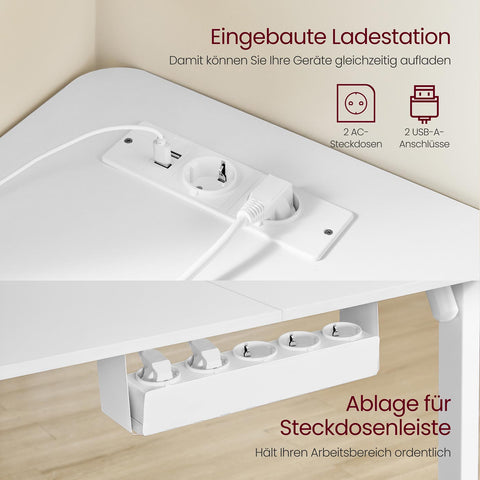Rootz L-Shaped Desk - Office Desk - Workstation - Charging Station - 140 x 160 x (72–120) cm