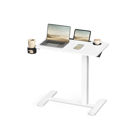 Rootz Adjustable Rolling Side Table - End Table - Mobile Desk - Ergonomic Design - 70x40x(65-102)cm - Cloud White