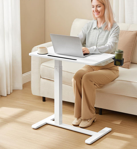 Rootz Adjustable Rolling Side Table - End Table - Mobile Desk - Ergonomic Design - 70x40x(65-102)cm - Cloud White
