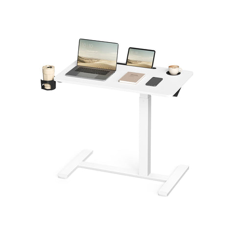 Rootz Adjustable White Side Table - Rolling Table - Mobile Desk - Max Height 102cm - Space-Saving Design