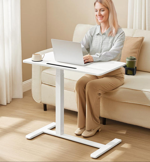 Rootz Adjustable White Side Table - Rolling Table - Mobile Desk - Max Height 102cm - Space-Saving Design