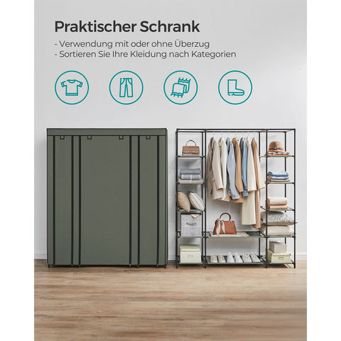 Rootz Fabric Cabinet - Wardrobe Organizer - Storage Unit - Non-Woven Fabric - Metal Tube - PP Plastic Connector - Sage Green - 45cm x 150cm x 175cm