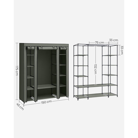 Rootz Fabric Cabinet - Wardrobe Organizer - Storage Unit - Non-Woven Fabric - Metal Tube - PP Plastic Connector - Sage Green - 45cm x 150cm x 175cm