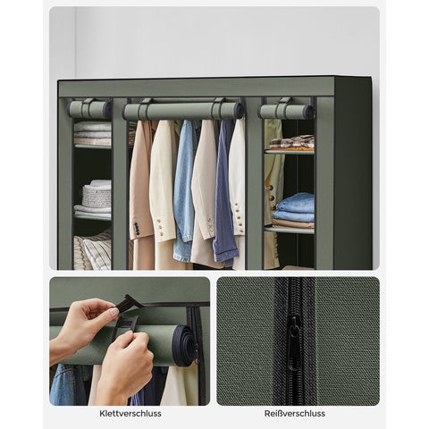 Rootz Fabric Cabinet - Wardrobe Organizer - Storage Unit - Non-Woven Fabric - Metal Tube - PP Plastic Connector - Sage Green - 45cm x 150cm x 175cm