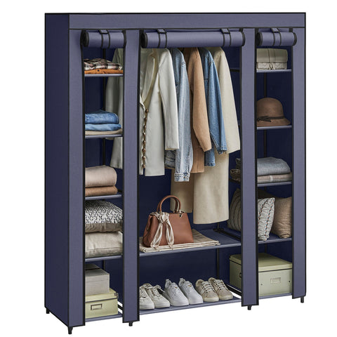 Rootz Navy Blue Fabric Cabinet - Wardrobe Organizer - Storage Unit - Non-Woven Fabric - Metal Tube - PP Plastic Connector - Large Size - Lightweight - Easy Assembly - 45cm x 150cm x 175cm