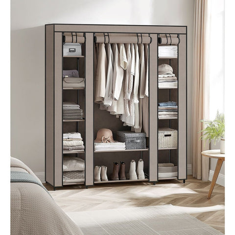 Rootz Fabric Cabinet - Wardrobe Organizer - Storage Unit - Non-Woven Fabric - Metal Tube - PP Plastic Connector - Taupe - 45cm x 150cm x 175cm