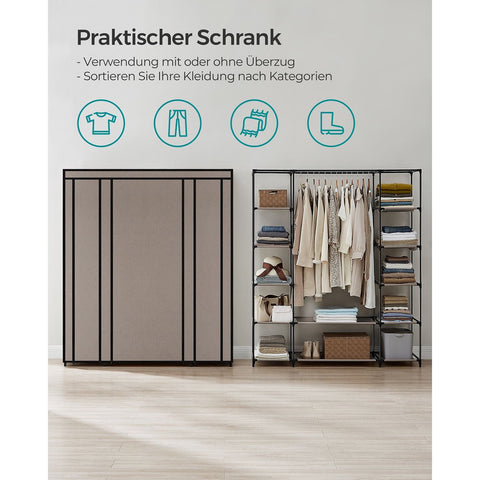 Rootz Fabric Cabinet - Wardrobe Organizer - Storage Unit - Non-Woven Fabric - Metal Tube - PP Plastic Connector - Taupe - 45cm x 150cm x 175cm