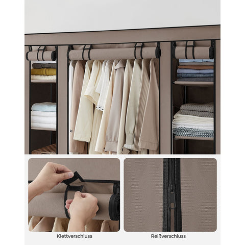Rootz Fabric Cabinet - Wardrobe Organizer - Storage Unit - Non-Woven Fabric - Metal Tube - PP Plastic Connector - Taupe - 45cm x 150cm x 175cm