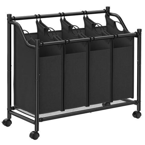 Rootz Wasmandwagen - Rollende waswagen - Wassorteerder - Stevig metalen frame - Duurzaam 600D polyesterweefsel - 4 wielen - 4 compartimenten - Ruimtebesparend ontwerp - 67 cm x 87,5 cm x 38,5 cm