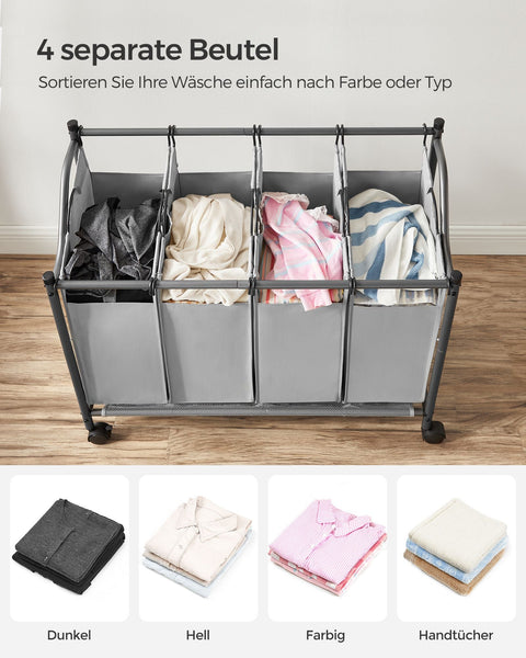 Rootz Laundry Trolley - Laundry Cart - Clothes Hamper - High Quality - Quick Laundry Collection - Sorting Bags - 87.5cm x 38.5cm x (67-81)cm