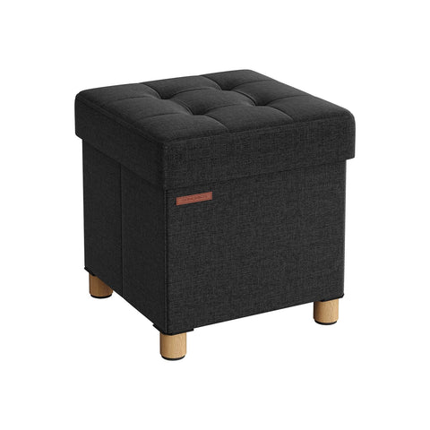 Rootz Black Seat Chest Ottoman - Storage Bench - Footrest - Imitation Linen - Foam Padding - MDF Construction - 38cm x 38cm x 40cm - 37 Liter Capacity
