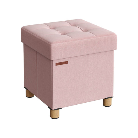 Rootz Pastel Pink Seat Chest - Storage Ottoman - Footstool - Imitation Linen - Foam Padding - MDF Construction - 38cm x 38cm x 40cm - 3.5kg - 300kg Capacity - 37L Storage