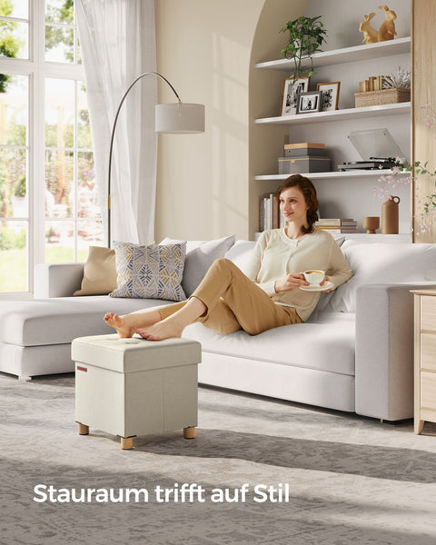 Rootz Storage Ottoman - Footstool - Toy Box - Upholstered Stool - MDF Frame - Imitation Linen - 38cm x 38cm x 40cm