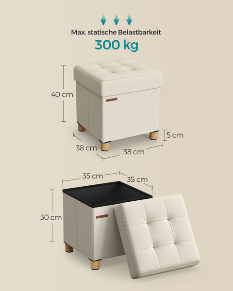 Rootz Storage Ottoman - Footstool - Toy Box - Upholstered Stool - MDF Frame - Imitation Linen - 38cm x 38cm x 40cm