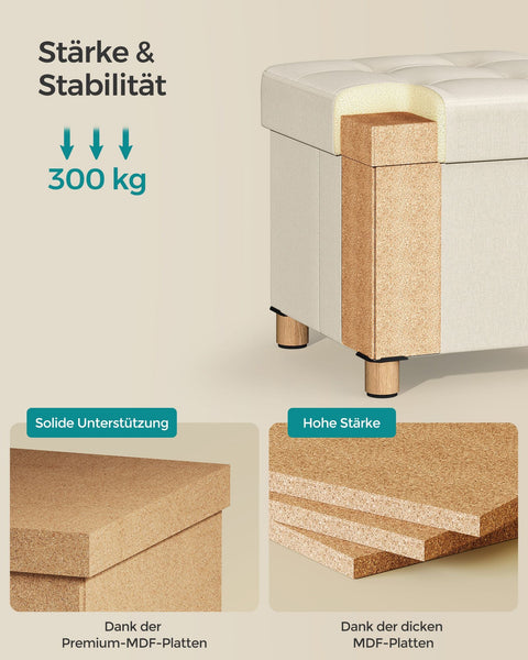 Rootz Storage Ottoman - Footstool - Toy Box - Upholstered Stool - MDF Frame - Imitation Linen - 38cm x 38cm x 40cm
