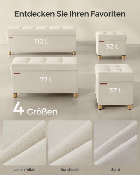 Rootz Storage Ottoman - Footstool - Toy Box - Upholstered Stool - MDF Frame - Imitation Linen - 38cm x 38cm x 40cm