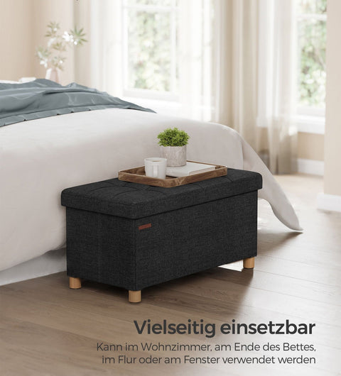 Rootz Foldable Storage Bench - Ottoman - Shoe Storage Bench - Imitation Linen - 38cm x 76cm x 40cm