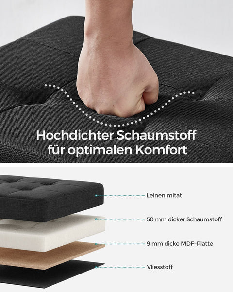 Rootz Foldable Storage Bench - Ottoman - Shoe Storage Bench - Imitation Linen - 38cm x 76cm x 40cm