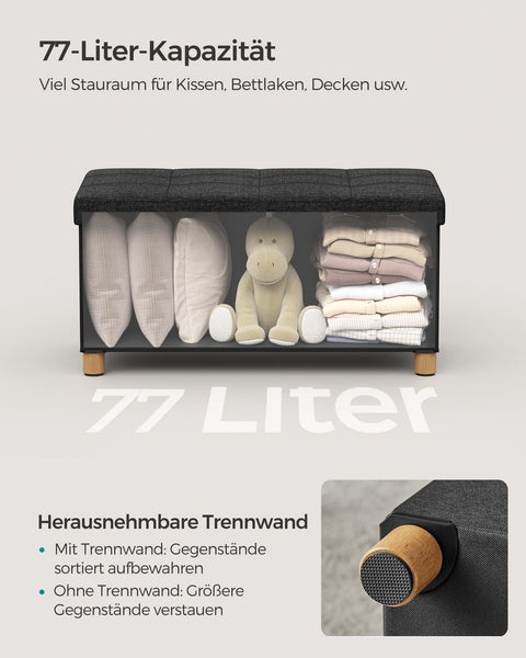 Rootz Foldable Storage Bench - Ottoman - Shoe Storage Bench - Imitation Linen - 38cm x 76cm x 40cm