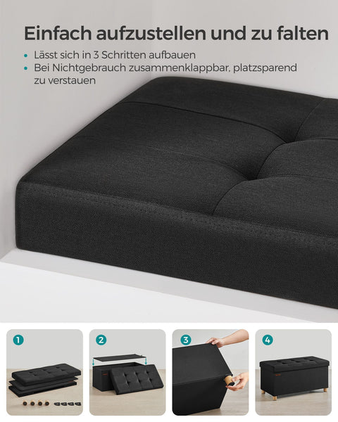 Rootz Foldable Storage Bench - Ottoman - Shoe Storage Bench - Imitation Linen - 38cm x 76cm x 40cm