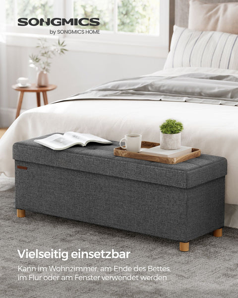 Rootz Storage Ottoman Bench - Dark Gray Ottoman - Upholstered Bench - Imitation Linen - Foam Padding - MDF Frame - 38cm x 110cm x 40cm - 112 Liter Capacity - 300kg Load Capacity