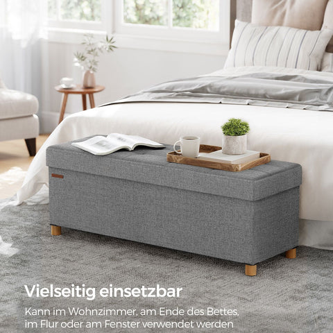 Rootz Seat Chest - Storage Bench - Ottoman - Linen Fabric - 38cm x 110cm x 40cm - Foam Padding - MDF - 112L Capacity