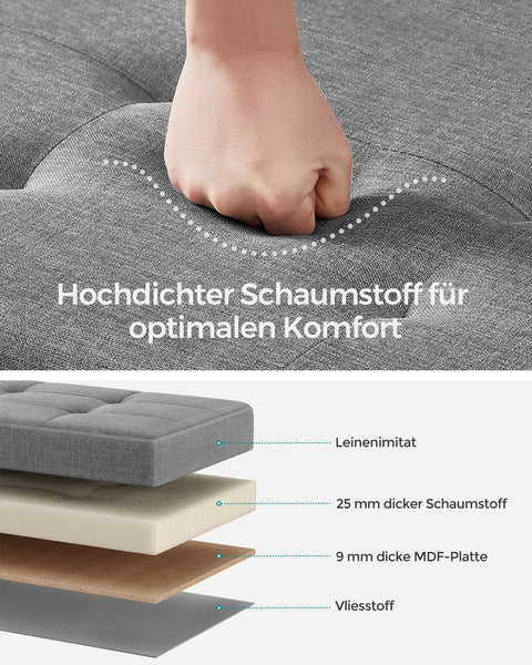 Rootz Seat Chest - Storage Bench - Ottoman - Linen Fabric - 38cm x 110cm x 40cm - Foam Padding - MDF - 112L Capacity