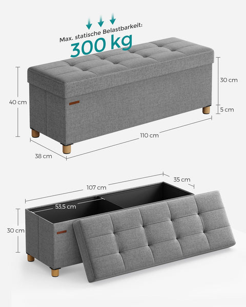 Rootz Seat Chest - Storage Bench - Ottoman - Linen Fabric - 38cm x 110cm x 40cm - Foam Padding - MDF - 112L Capacity