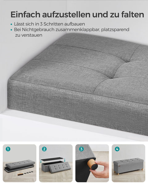 Rootz Seat Chest - Storage Bench - Ottoman - Linen Fabric - 38cm x 110cm x 40cm - Foam Padding - MDF - 112L Capacity