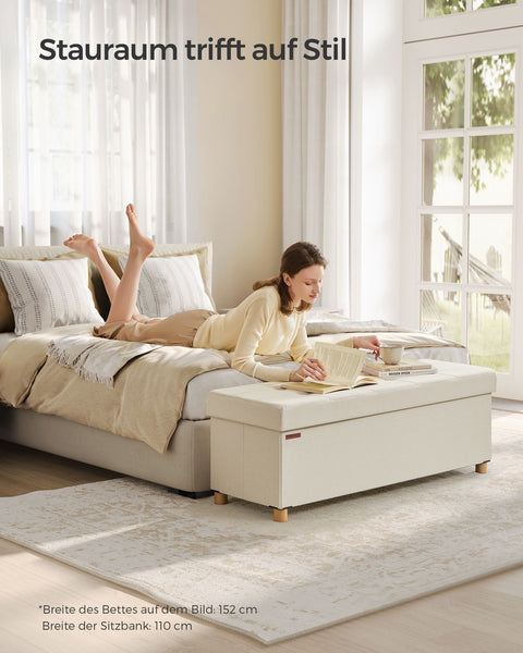 Rootz Storage Ottoman Bench - Seat Chest - Footrest - MDF - Imitation Linen - 25D Foam - 38cm x 110cm x 40cm