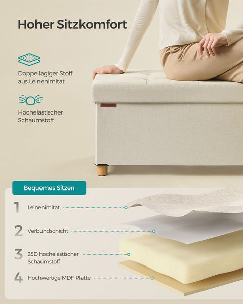 Rootz Storage Ottoman Bench - Seat Chest - Footrest - MDF - Imitation Linen - 25D Foam - 38cm x 110cm x 40cm