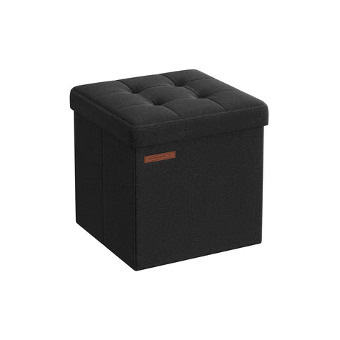 Rootz Seat Chest - Storage Ottoman - Footrest - Imitation Linen - MDF - Foam - 30cm x 30cm x 30cm - Basic Black - 1.6kg - 130kg Max Load - 22L Capacity