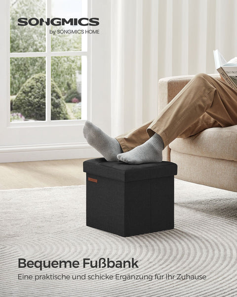 Rootz Seat Chest - Storage Ottoman - Footrest - Imitation Linen - MDF - Foam - 30cm x 30cm x 30cm - Basic Black - 1.6kg - 130kg Max Load - 22L Capacity