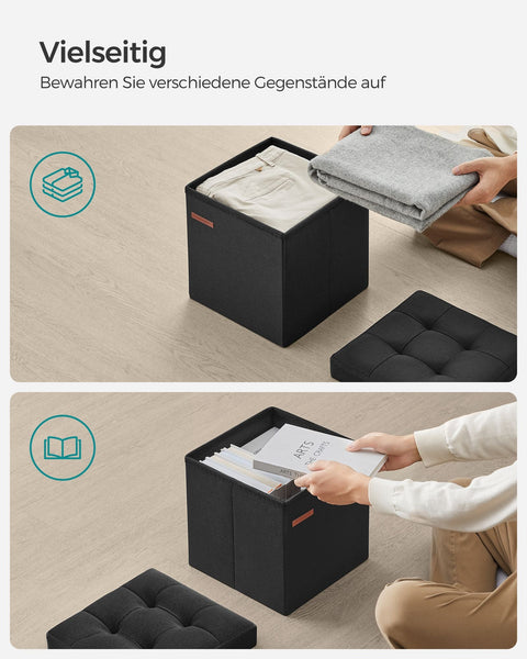 Rootz Seat Chest - Storage Ottoman - Footrest - Imitation Linen - MDF - Foam - 30cm x 30cm x 30cm - Basic Black - 1.6kg - 130kg Max Load - 22L Capacity