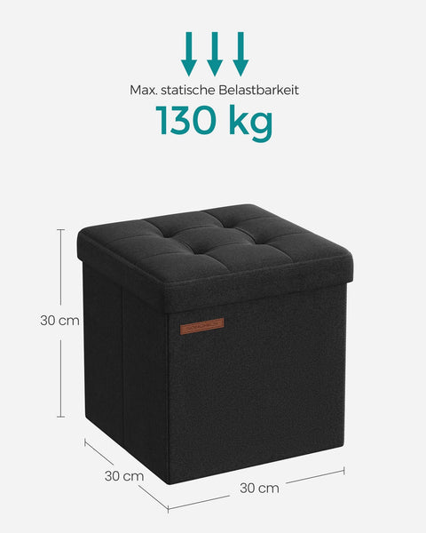 Rootz Seat Chest - Storage Ottoman - Footrest - Imitation Linen - MDF - Foam - 30cm x 30cm x 30cm - Basic Black - 1.6kg - 130kg Max Load - 22L Capacity