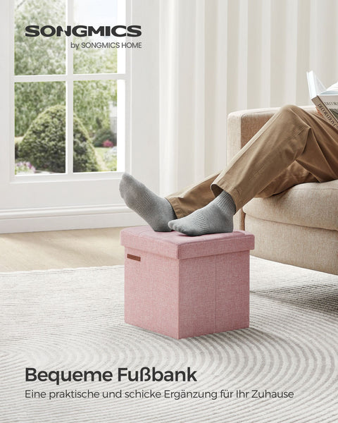 Rootz Pastelroze Zitkist - Opberger - Voetenbank - Imitatielinnen - MDF - Schuim - 30 cm x 30 cm x 30 cm - 1,6 kg - 130 kg Max. belasting - Capaciteit 22 liter