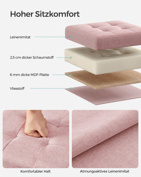 Rootz Pastelroze Zitkist - Opberger - Voetenbank - Imitatielinnen - MDF - Schuim - 30 cm x 30 cm x 30 cm - 1,6 kg - 130 kg Max. belasting - Capaciteit 22 liter