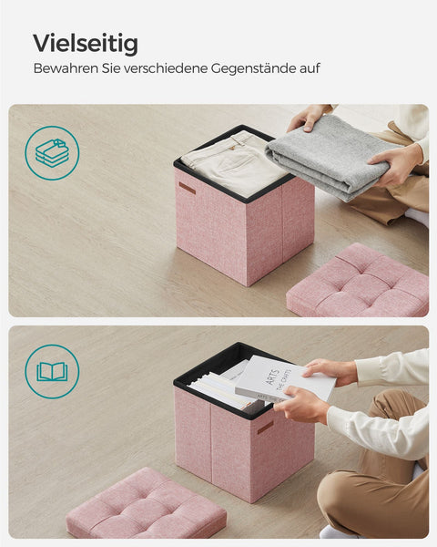 Rootz Pastelroze Zitkist - Opberger - Voetenbank - Imitatielinnen - MDF - Schuim - 30 cm x 30 cm x 30 cm - 1,6 kg - 130 kg Max. belasting - Capaciteit 22 liter