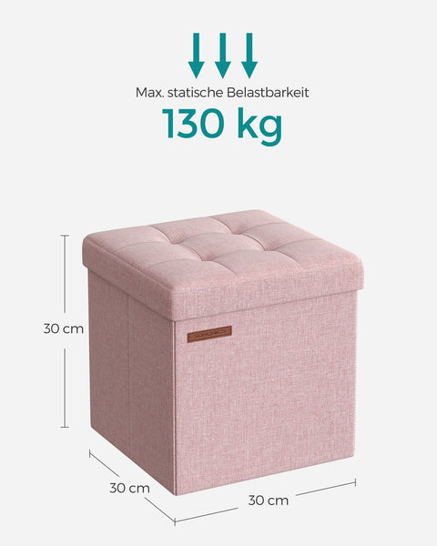 Rootz Pastelroze Zitkist - Opberger - Voetenbank - Imitatielinnen - MDF - Schuim - 30 cm x 30 cm x 30 cm - 1,6 kg - 130 kg Max. belasting - Capaciteit 22 liter