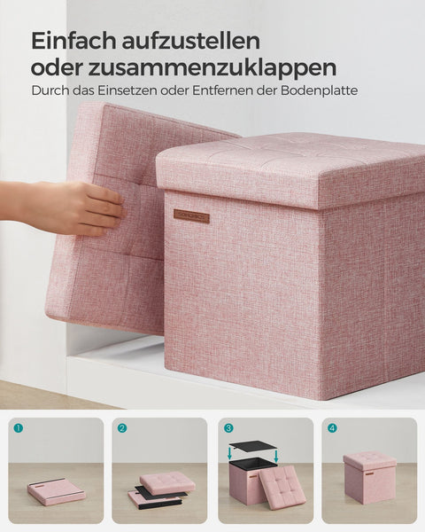 Rootz Pastelroze Zitkist - Opberger - Voetenbank - Imitatielinnen - MDF - Schuim - 30 cm x 30 cm x 30 cm - 1,6 kg - 130 kg Max. belasting - Capaciteit 22 liter