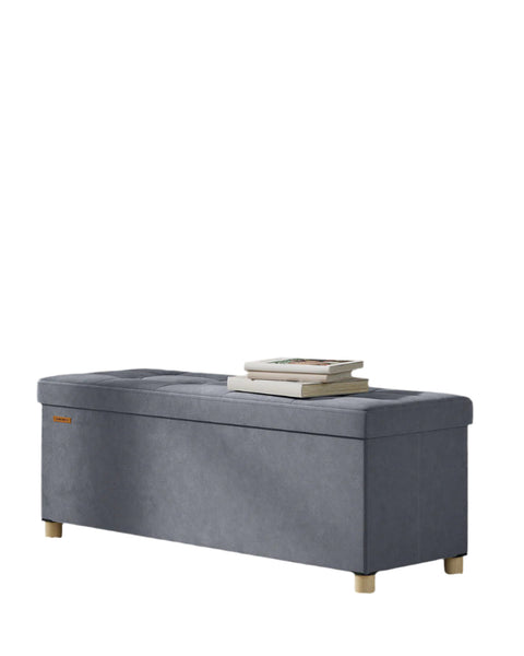 Rootz Velvet Storage Seat - Ottoman - Footstool - Max Capacity 300kg - 38cm x 110cm x 40cm - 112L  Grey