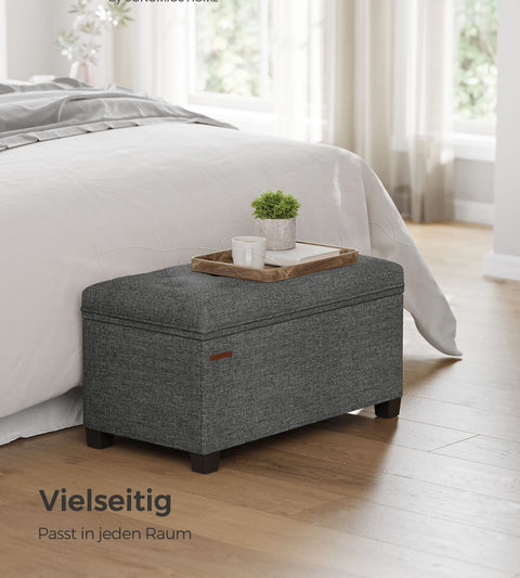 Rootz Storage Stool - Ottoman - Footstool - Grey - MDF Construction - Imitation Linen - 40cm x 76cm x 40cm