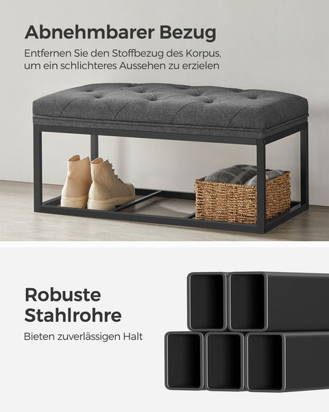 Rootz Storage Stool - Ottoman - Footstool - Grey - MDF Construction - Imitation Linen - 40cm x 76cm x 40cm