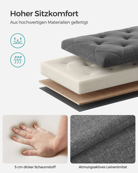 Rootz Storage Stool - Ottoman - Footstool - Grey - MDF Construction - Imitation Linen - 40cm x 76cm x 40cm