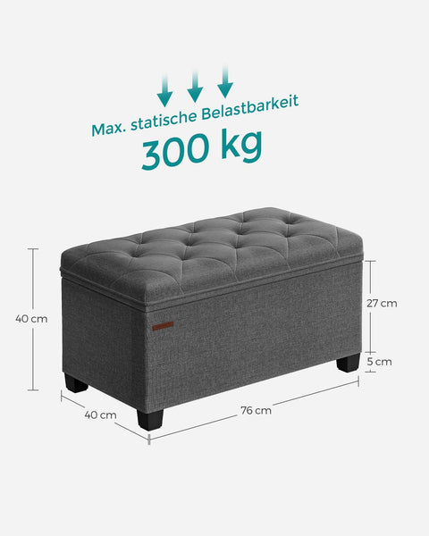 Rootz Storage Stool - Ottoman - Footstool - Grey - MDF Construction - Imitation Linen - 40cm x 76cm x 40cm