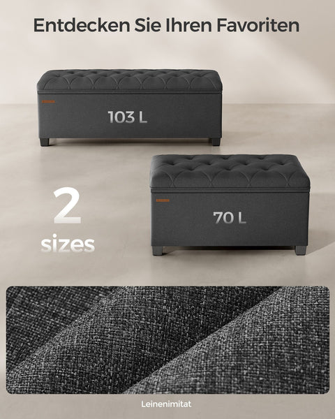 Rootz Storage Stool - Ottoman - Footstool - Grey - MDF Construction - Imitation Linen - 40cm x 76cm x 40cm