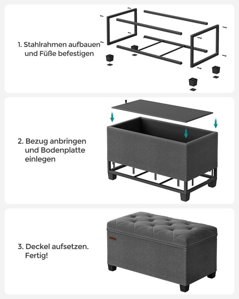 Rootz Storage Stool - Ottoman - Footstool - Grey - MDF Construction - Imitation Linen - 40cm x 76cm x 40cm
