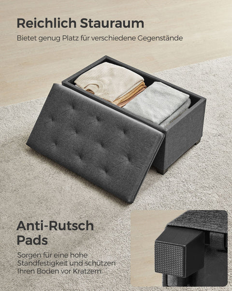 Rootz Storage Stool - Ottoman - Footstool - Grey - MDF Construction - Imitation Linen - 40cm x 76cm x 40cm